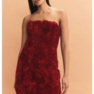 Aje Strapless Textured Red Dress